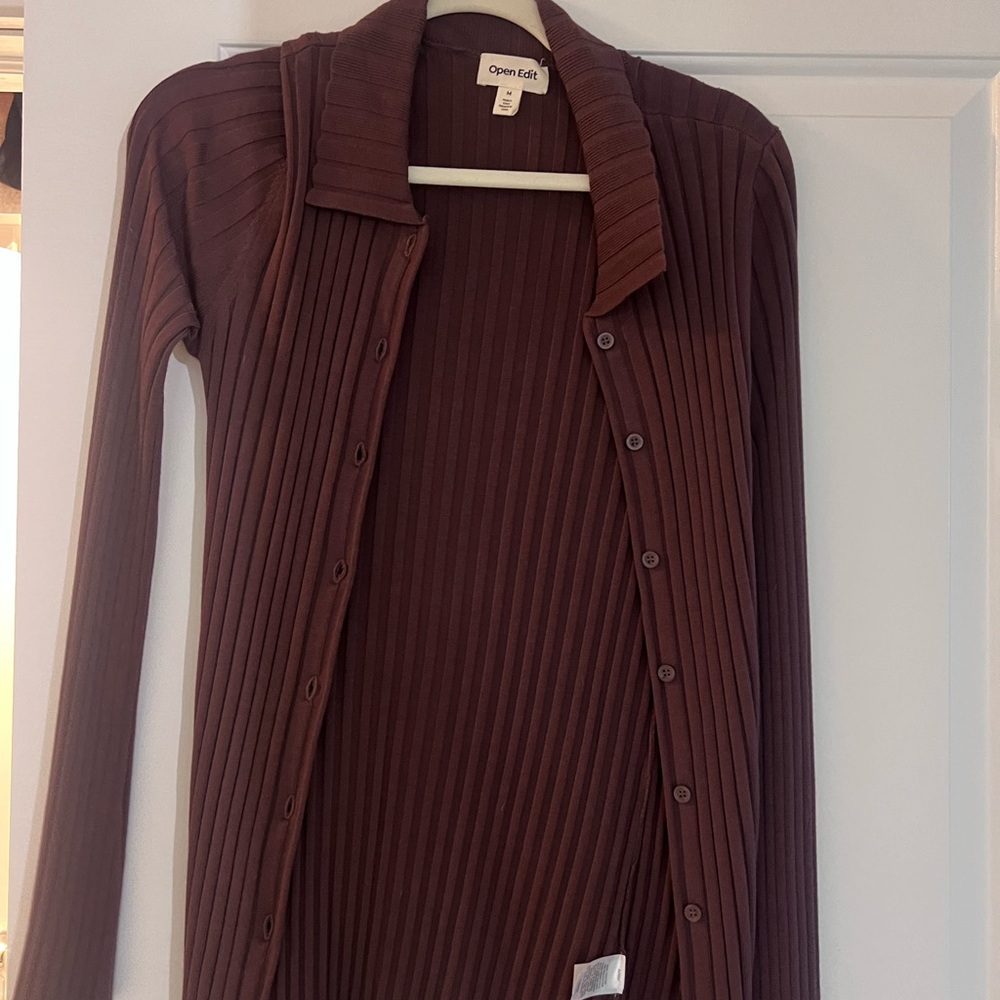 Women's Brown Ribbed Cardigan - Picture 2 of 2